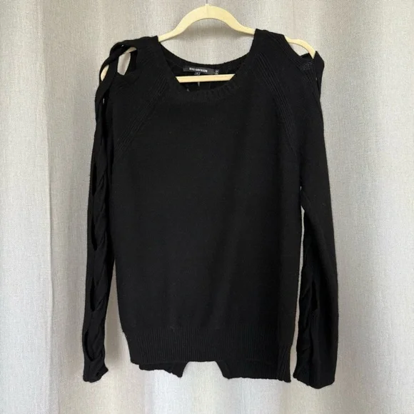 Tess Giberson 100% Cashmere Black Cable Knit Long Sleeve Sweater L - Picture 3 of 12